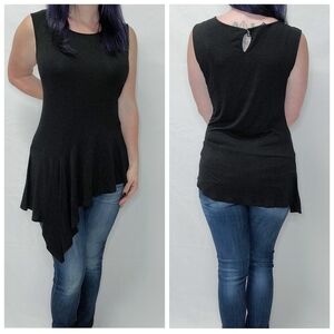 New Directions Black Peplum Asymmetrical Sleeveless Top